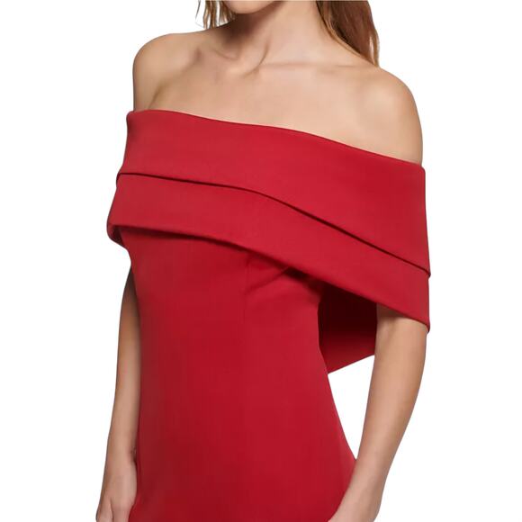 Vince Camuto Off the Shoulder Scuba Gown Red Dress Size 4 - Picture 2 of 10